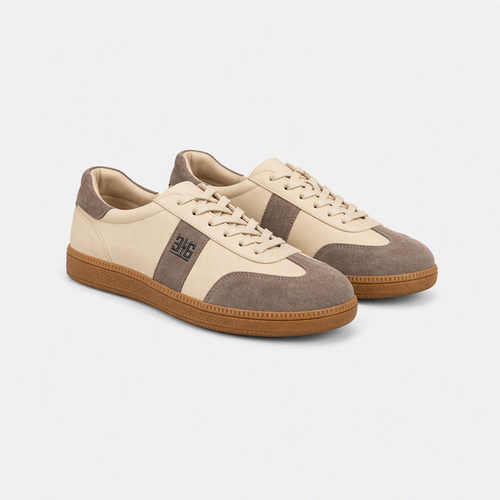Bej Gri Süet Detaylı Karamel Tabanlı Retro Unisex Sneaker - yan görünüm