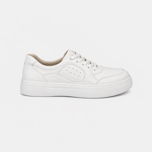 Beyaz Deri Yüksek Tabanlı Unisex Sneaker - yan görünüm