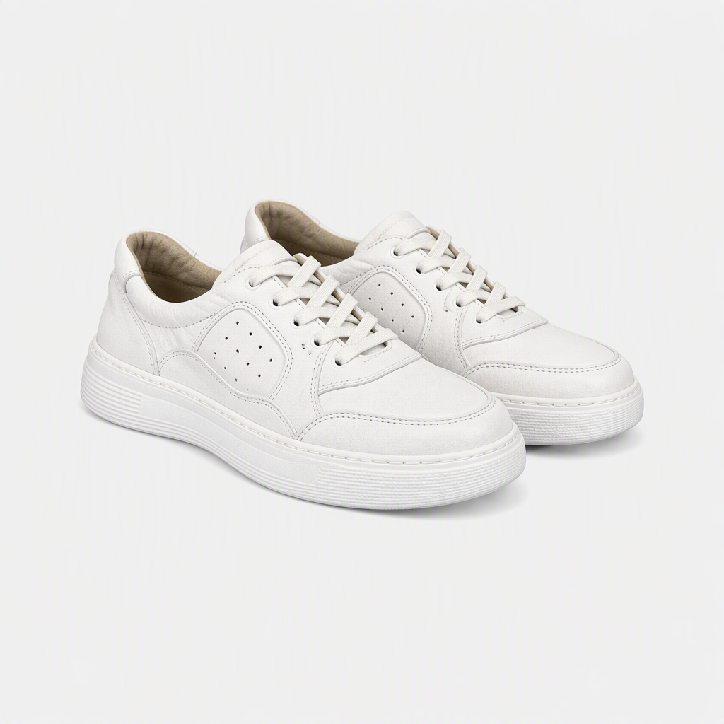 Beyaz Deri Yüksek Tabanlı Unisex Sneaker - açılı görünüm