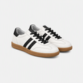Beyaz Siyah Şeritli Karamel Tabanlı Retro Unisex Sneaker - yan görünüm