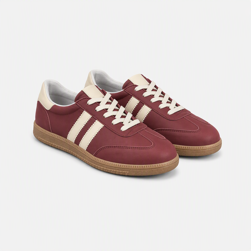 Bordo Krem Şeritli Karamel Tabanlı Retro Unisex Sneaker - yan görünüm