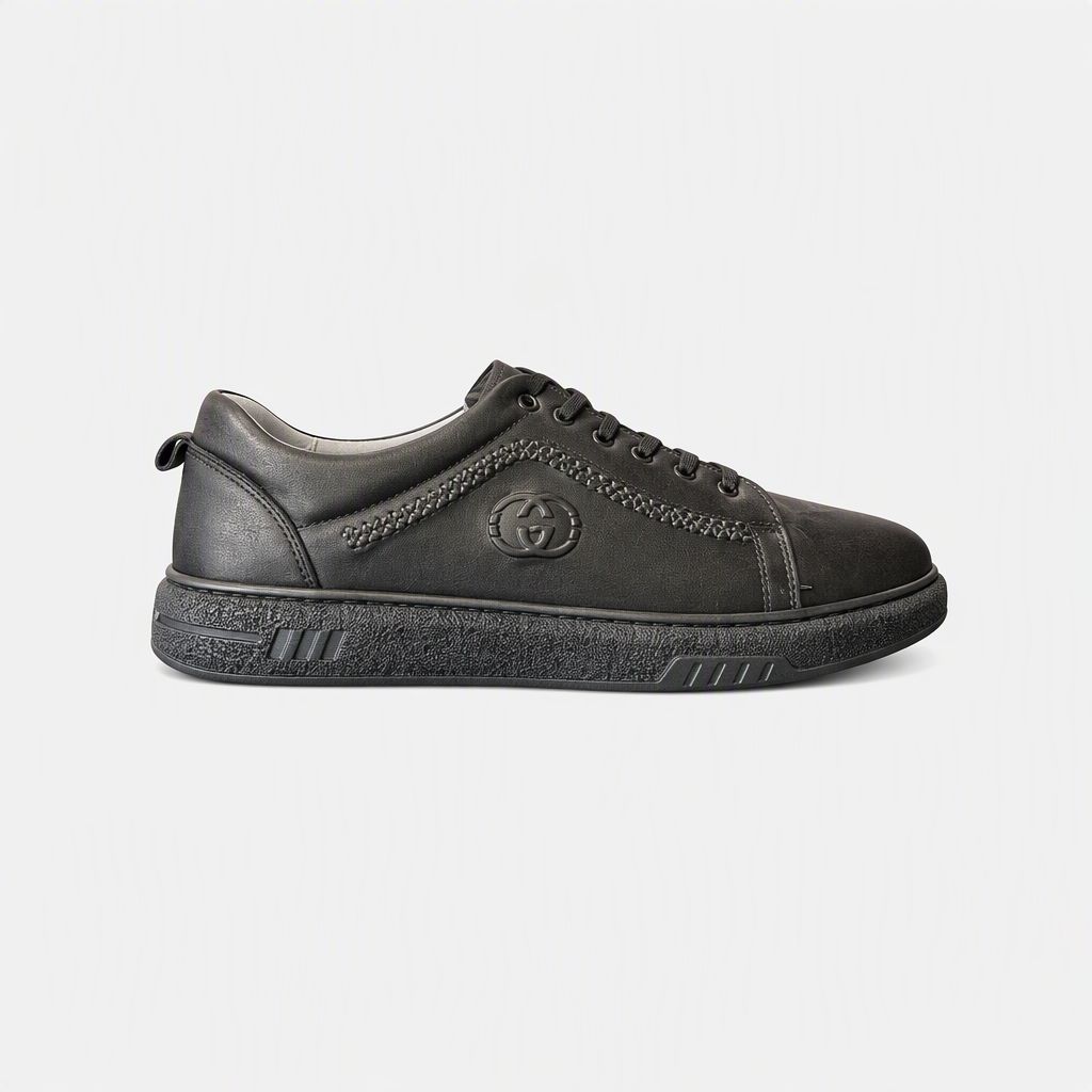 Hakiki Deri Antrasit Logo İşlemeli Erkek Sneaker - yan görünüm