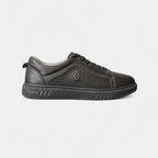 Hakiki Deri Antrasit Logo İşlemeli Erkek Sneaker - yan görünüm