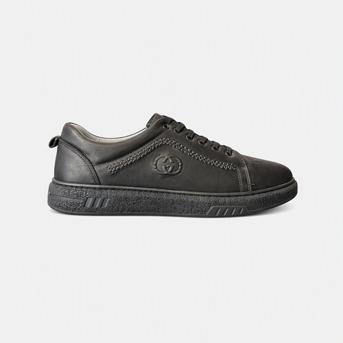 Hakiki Deri Antrasit Logo İşlemeli Erkek Sneaker - yan görünüm