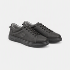 Hakiki Deri Antrasit Logo İşlemeli Erkek Sneaker - açılı görünüm