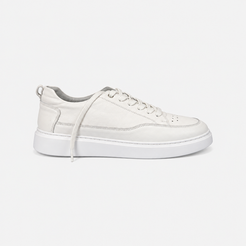 Hakiki Deri Beyaz Bağcıklı Erkek Sneaker - yan görünüm