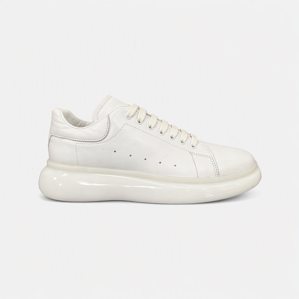 Hakiki Deri Beyaz Kalın Tabanlı Erkek Sneaker - yan görünüm