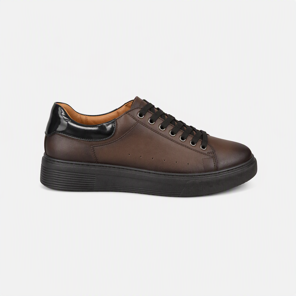 Hakiki Deri Kahve Siyah Tabanlı Erkek Sneaker - yan görünüm