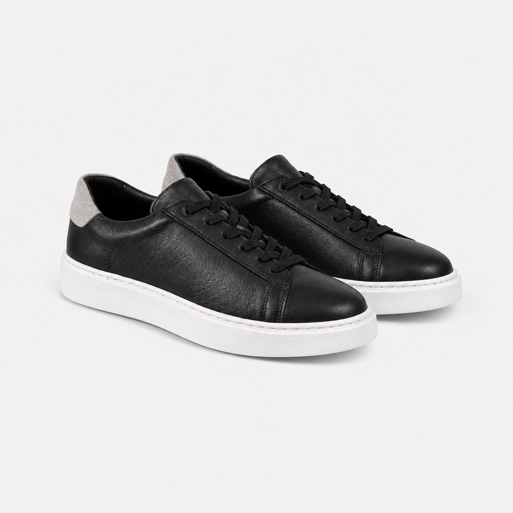 Hakiki Deri Siyah Beyaz Tabanlı Erkek Sneaker - yan görünüm