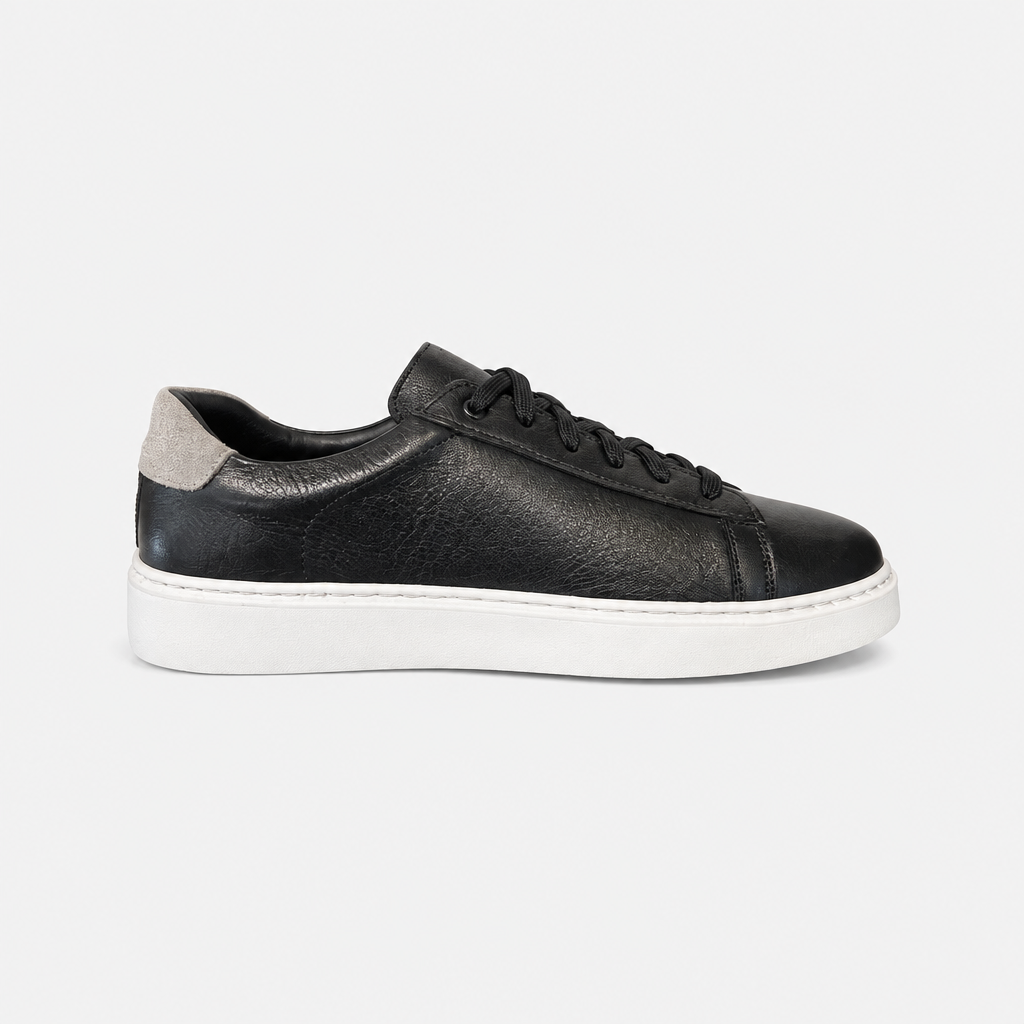 Hakiki Deri Siyah Beyaz Tabanlı Erkek Sneaker - açılı görünüm