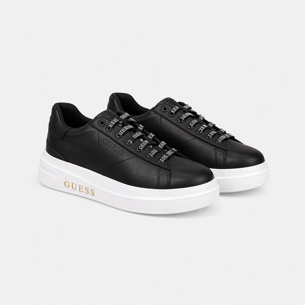 Hakiki Deri Siyah Yüksek Beyaz Tabanlı Erkek Sneaker - yan görünüm