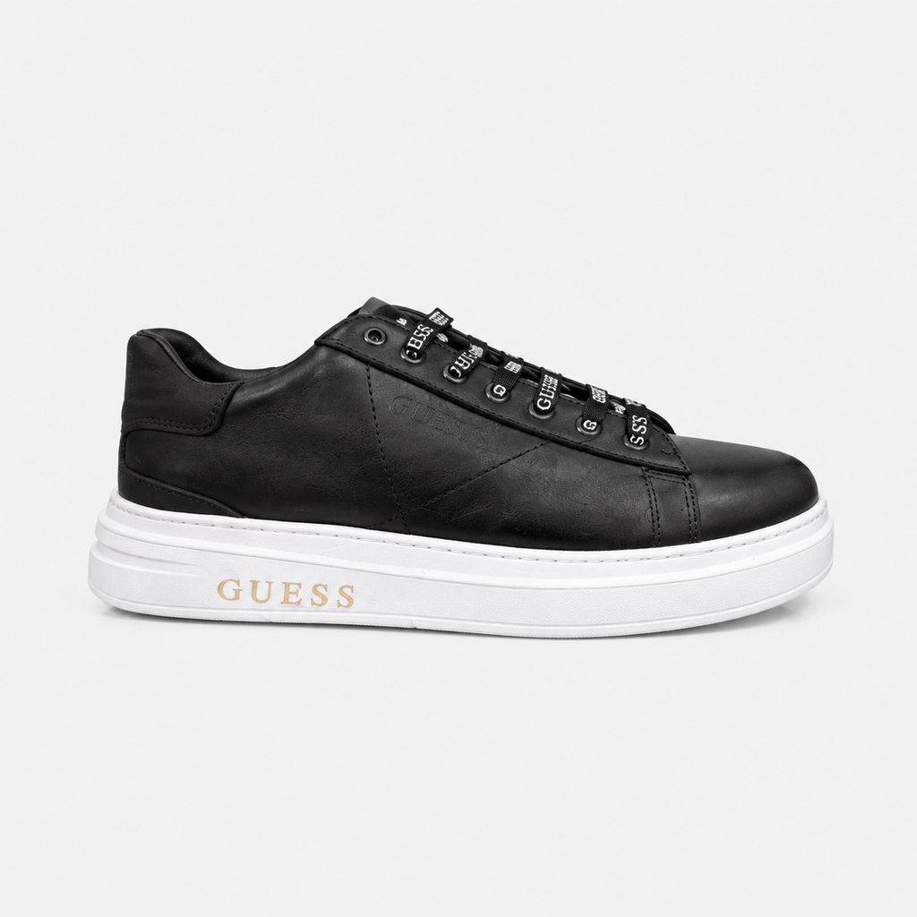 Hakiki Deri Siyah Yüksek Beyaz Tabanlı Erkek Sneaker - açılı görünüm