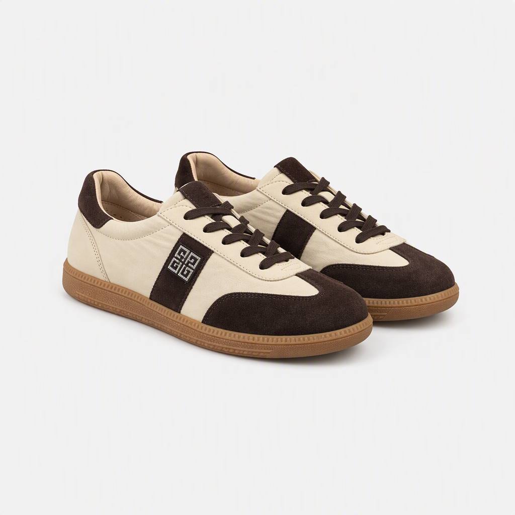 Krem Kahve Süet Detaylı Karamel Tabanlı Retro Unisex Sneaker - açılı görünüm