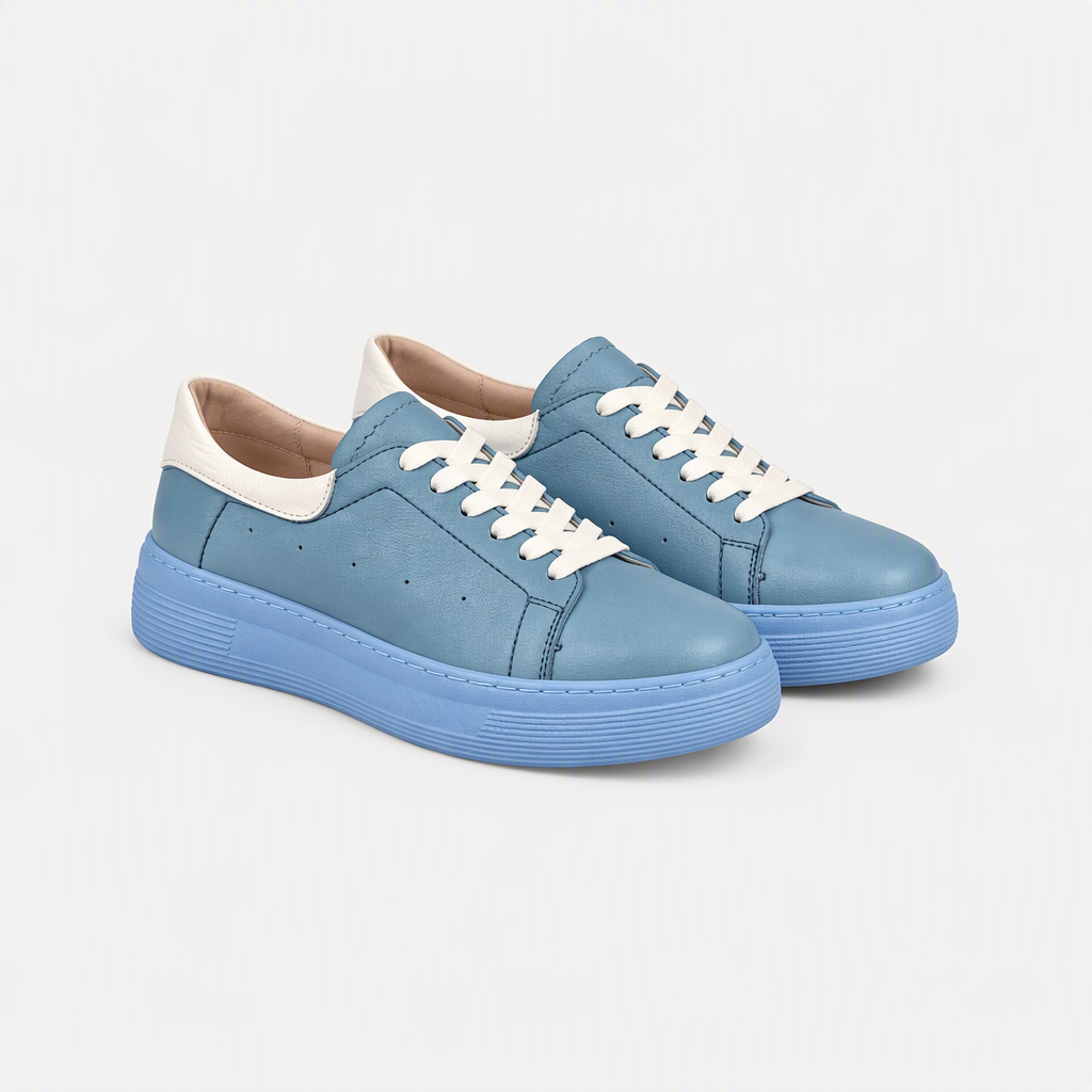 Mavi Deri Yüksek Tabanlı Unisex Sneaker - yan görünüm