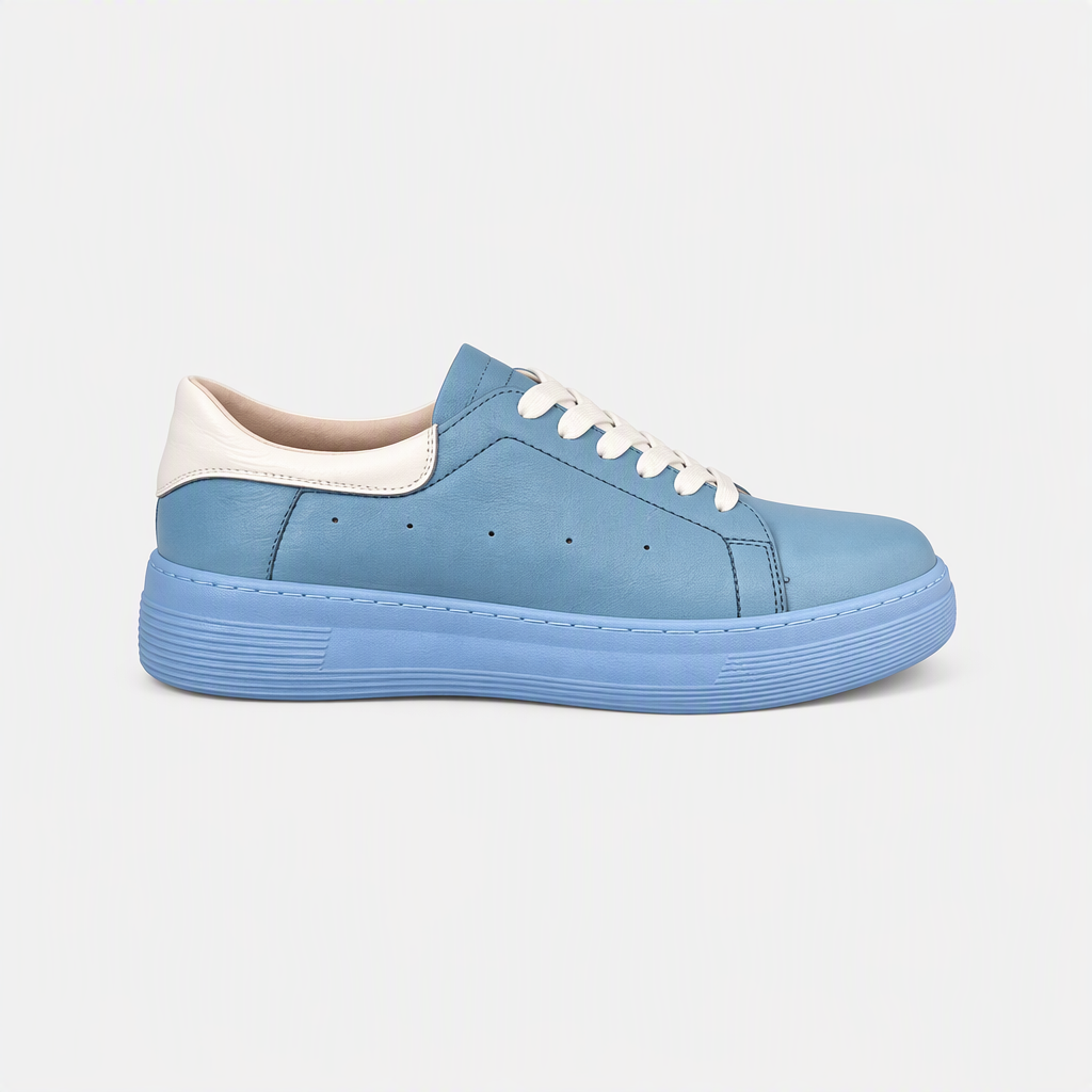 Mavi Deri Yüksek Tabanlı Unisex Sneaker - açılı görünüm