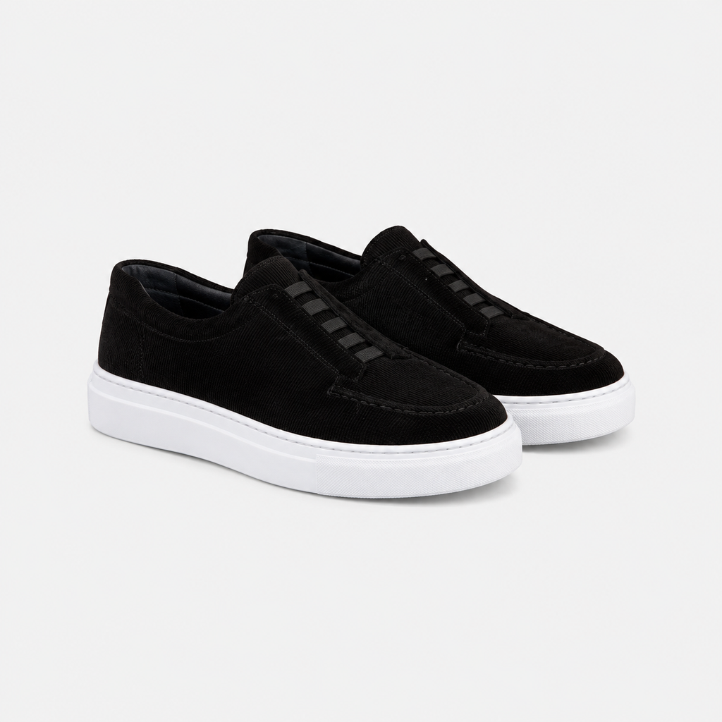 Süet Siyah Bağcıksız Beyaz Tabanlı Erkek Sneaker - yan görünüm